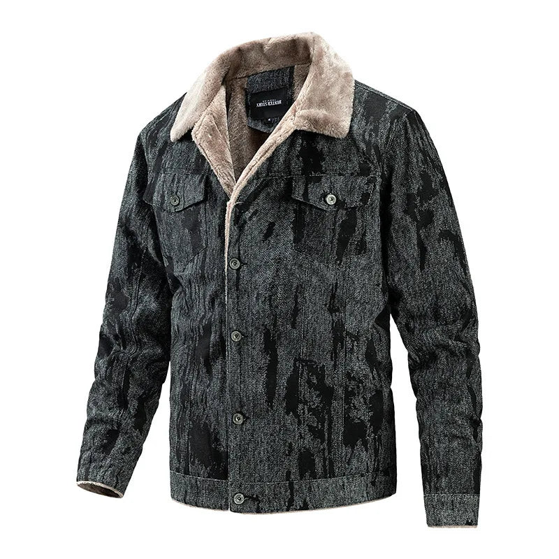 Men's Formal Velvet Fleece Jacket for Winter New Plus Size Baseball Uniform Style Front Logo No Hood Reversible Waterproof
