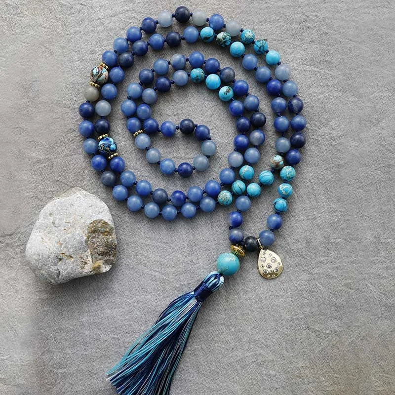 8MM Jasper Stone Buddha Charm 108 Beads Prayer Mala Tassel Spiritual Necklaces Bohemian Beaded Jewelry for Wedding Gift Chain