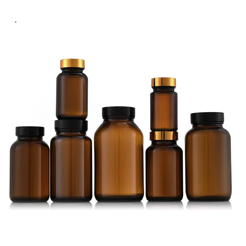Capsule Container Supplements 60ml 100ml 150ml 200ml 300ml 500ml Glass Amber Bottle Medical Pill Bottles