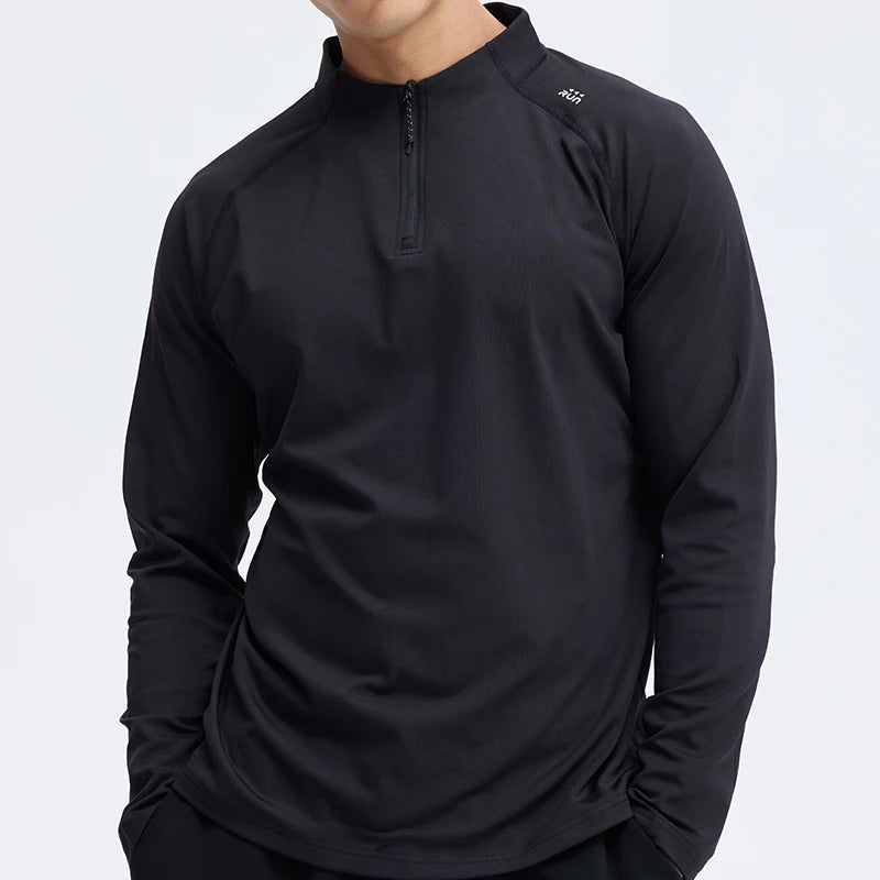 1/4 Zipper Print T Shirt Men Gym Clothes Mens Fitness Workout Shirts Casual Long Sleeve Shirts for Men