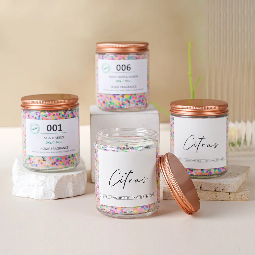 Hot Sale Premium Soy Wax Scented Aromatherapy Candle Colorful Candy Granules Sugar Needle Creative Long Burning Non Toxic