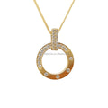 18K Solid Gold Circle Pendant Necklace with Luxurious Diamonds Yellow Gold for Engagement Wedding Gift