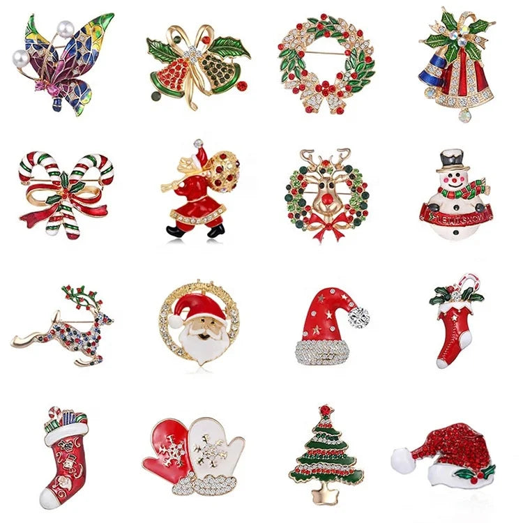 Designer Custom Christmas Tree Santa Claus Elk Enamel Pin Labels Brooch for New Year Gifts