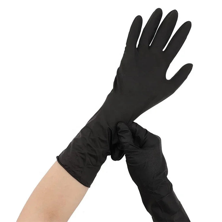 12 Inch 30 cm 12 '' Pure Black Nitrile Wholesale Spa Lab Cleaning Manicure Barbershop Nail Art Beauty Salon Nitrile Glove Gloves