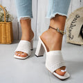 Fashion Square Toe Fabric Summer Mules Breathe High Heels slippers for Womens and Ladies