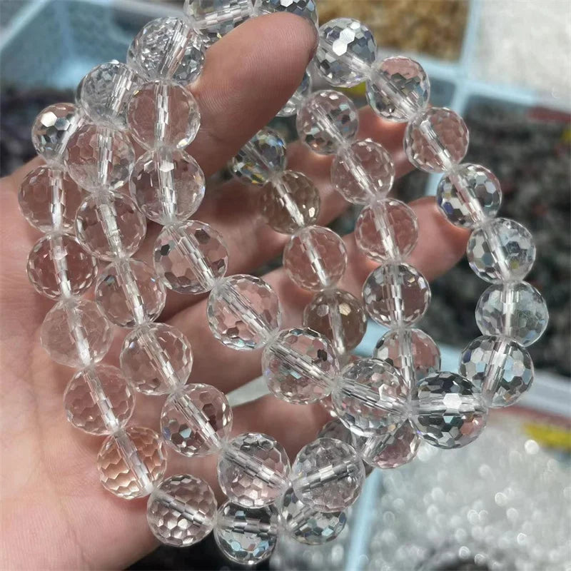 12MM Clear Quartz Multi-faceted Bracelet Natural White Crystal Folk Craft  Bracelet