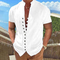 Summer European American Style Men's Button Down Shirt Vertical Collar Men's Short Sleeve Shirt Retro Men's Cotton Linen Shirt