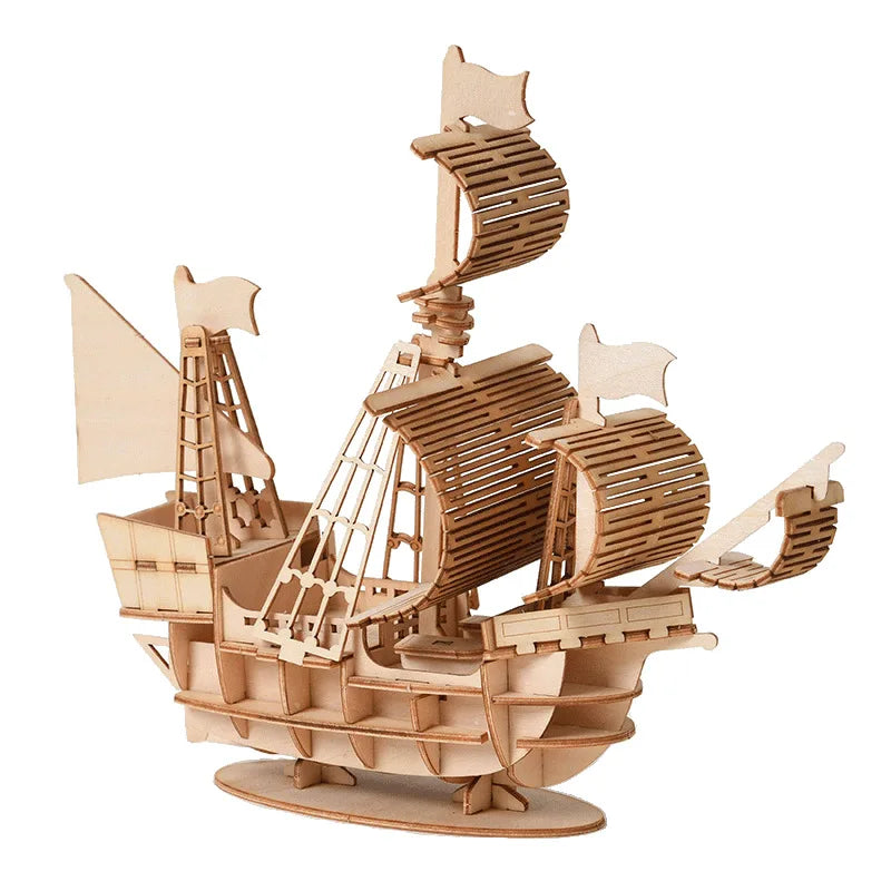 3D DIY Building Kits for Kids Educational Puzzle Ship Sailboat Model for Kids Gifts and Toy Laser Cut Craft Kits