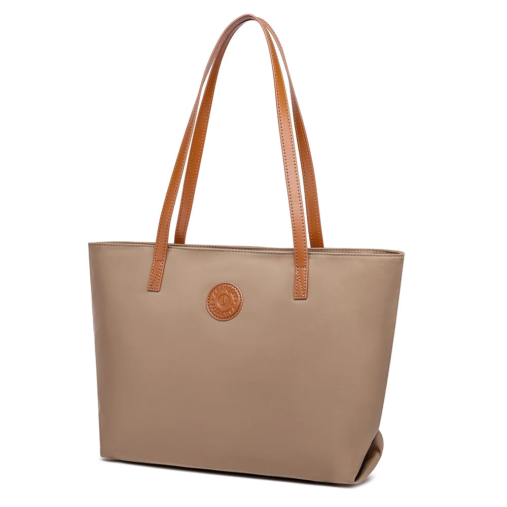 Quality Nylon Tote Bag for Women Large Capacity Waterproof Leather Handles Fashionable Design Zipper Portable Handbag for Ladies