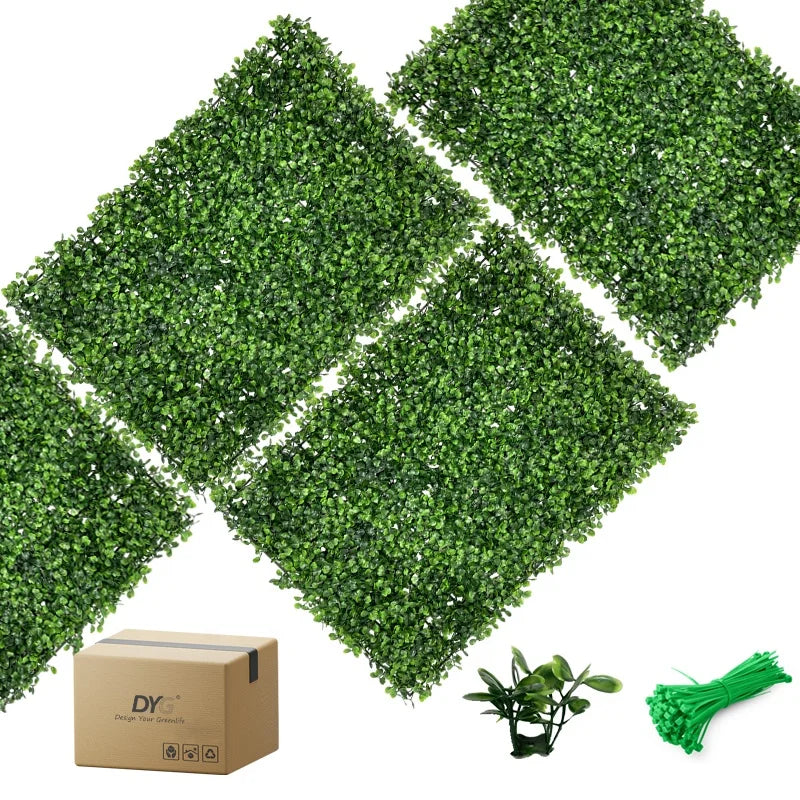 DYG Outdoor Artificial Boxwood Hedge Wall Panels Plastic Artificial Grass Greenery Stylish Green Wall for Home or Office