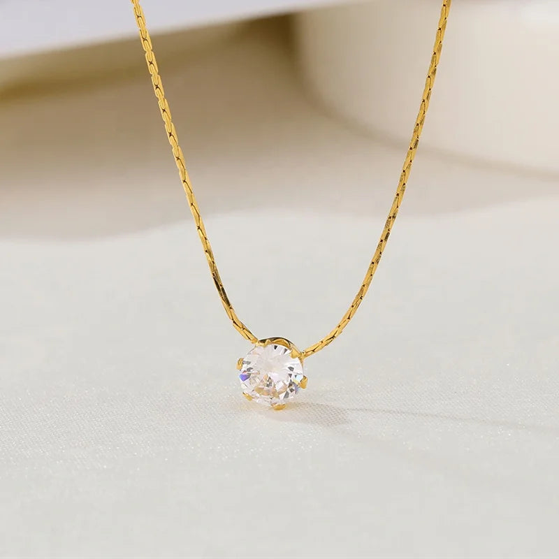 MICCI Custom18k Gold Plated Stainless Steel Jewelry 4mm Lab Grown Single Zircon Mosinite Diamonds Pendant Necklace for Women