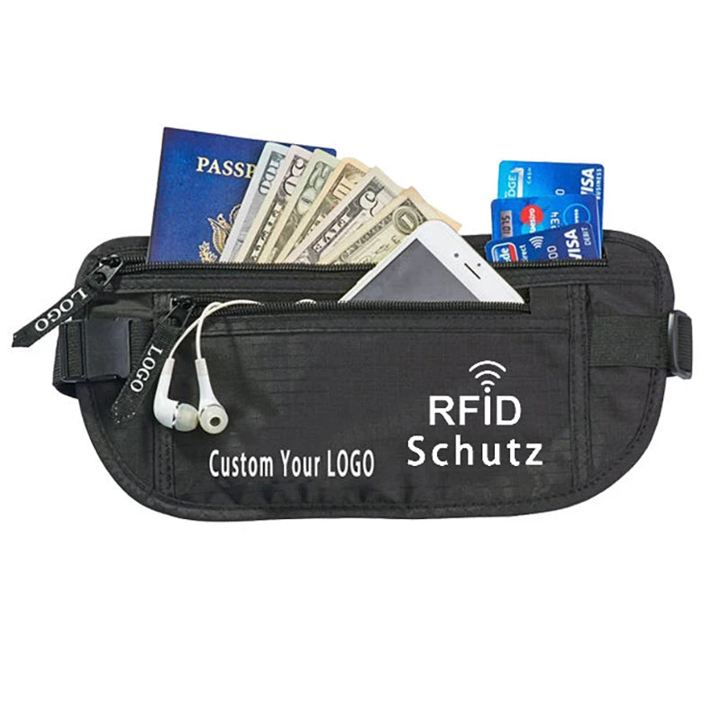 Custom Logo Ultra Thin Waterproof Running RFID Waist Bag Reflective Running Money Belt Men Gym Sports Fanny Pack