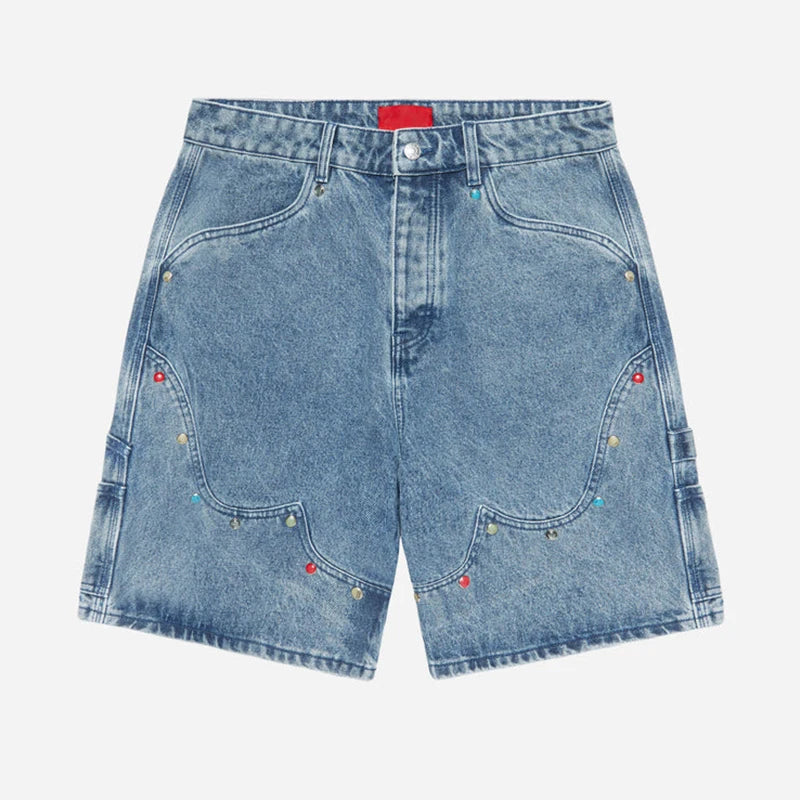 Custom Gem Jewelry Studs Rivet Rhinestone Jorts Studded Jean Shorts