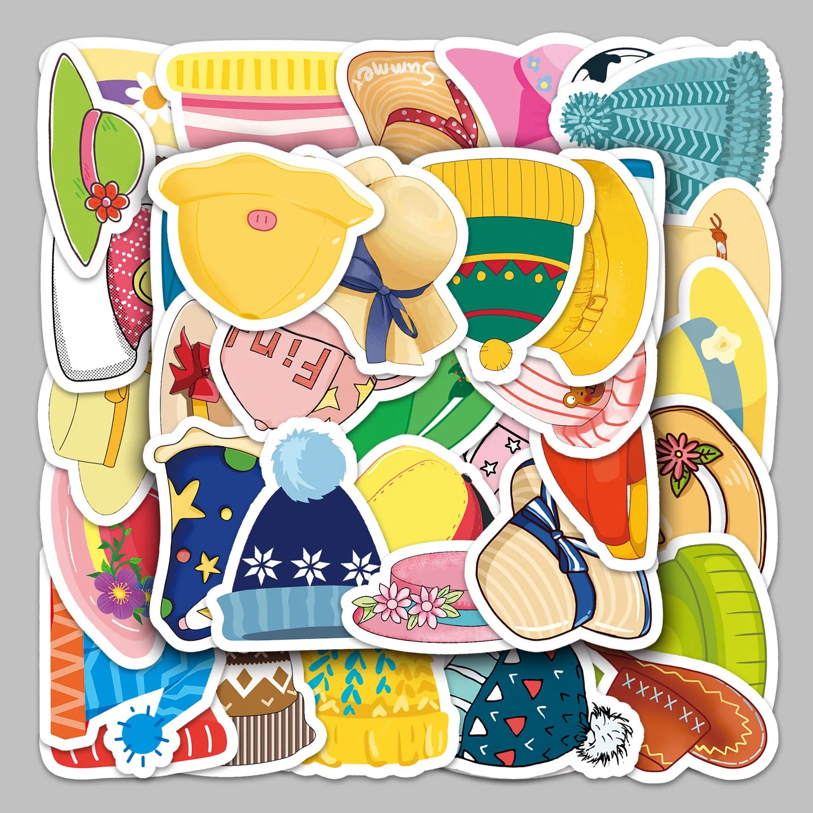 50PCS Aesthetic Vsco cute cartoon hats collection sticker not repeated kawaii colorful cap decals