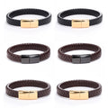 Men's Leather Braided Bracelet Magnetic Buckle Wrap Braid Silver Gold Black Gift for Boyfriend Father Dad Fashion Wrap Bracelet