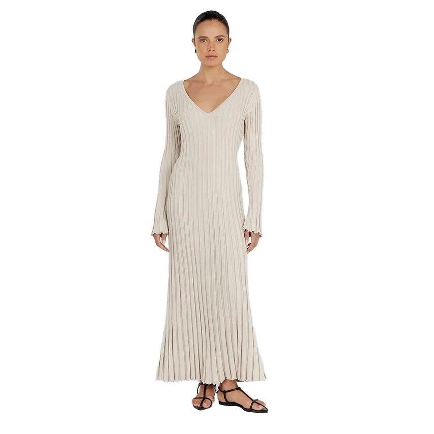 Spring and Autumn Solid Color Crew Neck Knit Dress Casual Bottom Knitted Sweater Dress Knitted Dress for Women