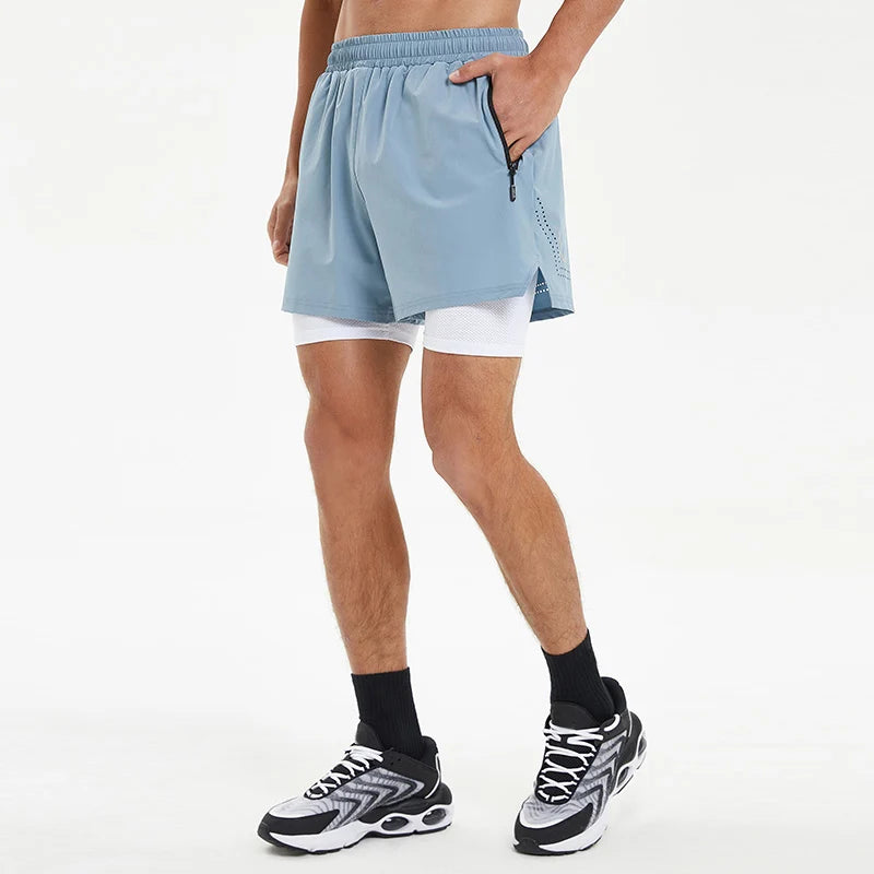 Breathable 2 in 1 Shorts Running Cool Drying Spandex Jogging Fitness Cycling Training Bottom Mens Running Sports Surfing Shorts