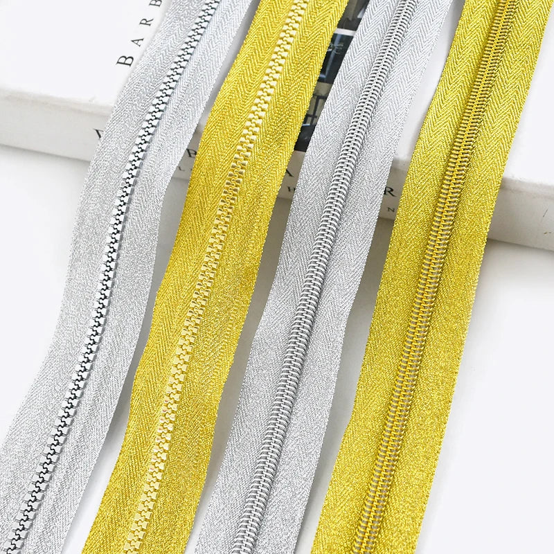 Meetee KY273 KY438 3# 5# Open Electroplated Teeth Zip Slider Clothing Sewing Accessories Gold and Silver Nylon/Resin Zipper