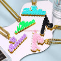Personalized Simple Colored Alphabet Necklace 3D Glittering Stainless Steel Zircon Custom Name Minimalist Family Jewelry Gift