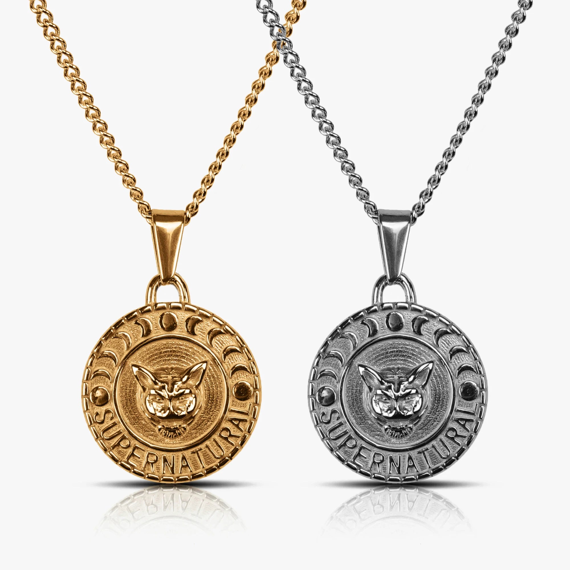 Vintage Mens Jewelry Supernatural Werewolf Necklace Moon Wolf Man Charm Stainless Steel Gold Judah Lion Head Pendant Necklace