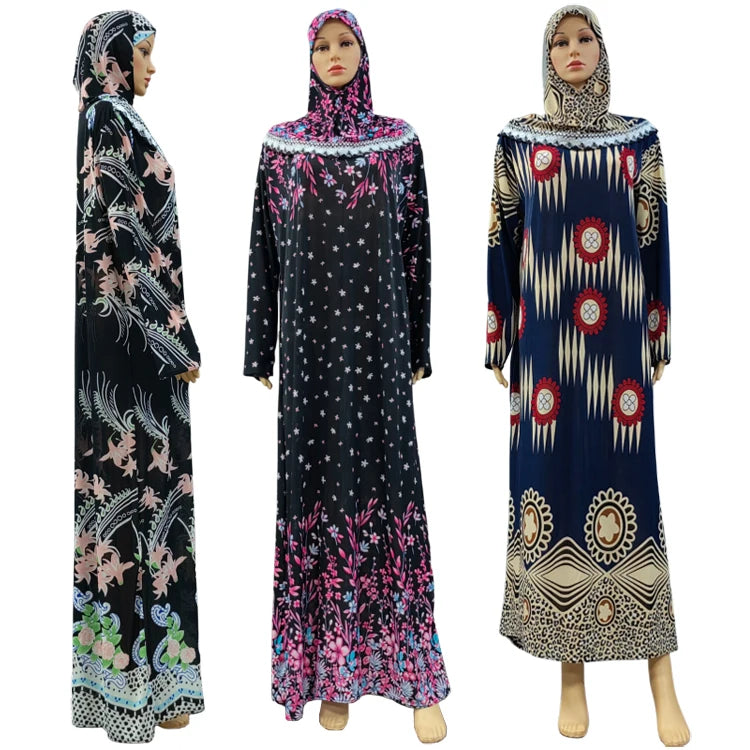 Hot Model Custom Flower Hijab Abaya Dress Muslim Women Girl Elegant Lace Robe Maxi Dress Dubai Islamic Fullcover Modest Clothing