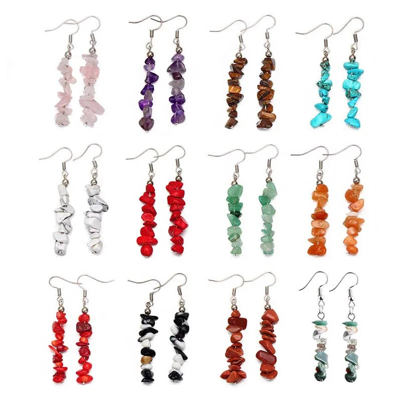 Factory Wholesale Natural Crystal Stone Quartz Gravel Earrings for Women Fashion Gemstone Jewelry