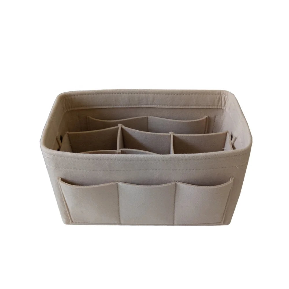 Durable & Eco-Friendly Beige Polyester Felt Bag Insert Organizer Foldable Reusable Open Closure Fashionable Style for Handbags