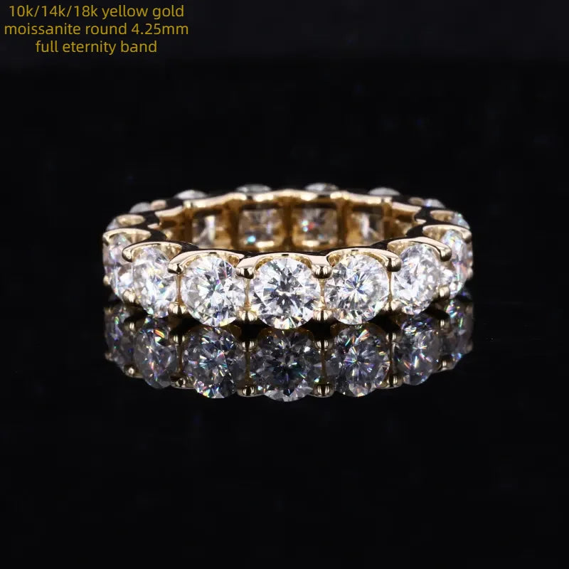 Lab Grown Moissanite Stone Diamond Jewelry 10k 14k  18K Yellow Gold Ring Full Eternity Wedding Band
