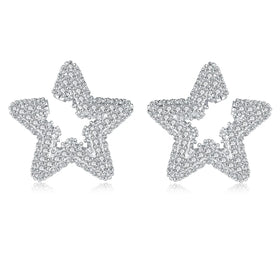 2024 New Original Silver Inlaid Zirconia Pentagram Star Stud Earrings for Women Jewelry Gift Customized