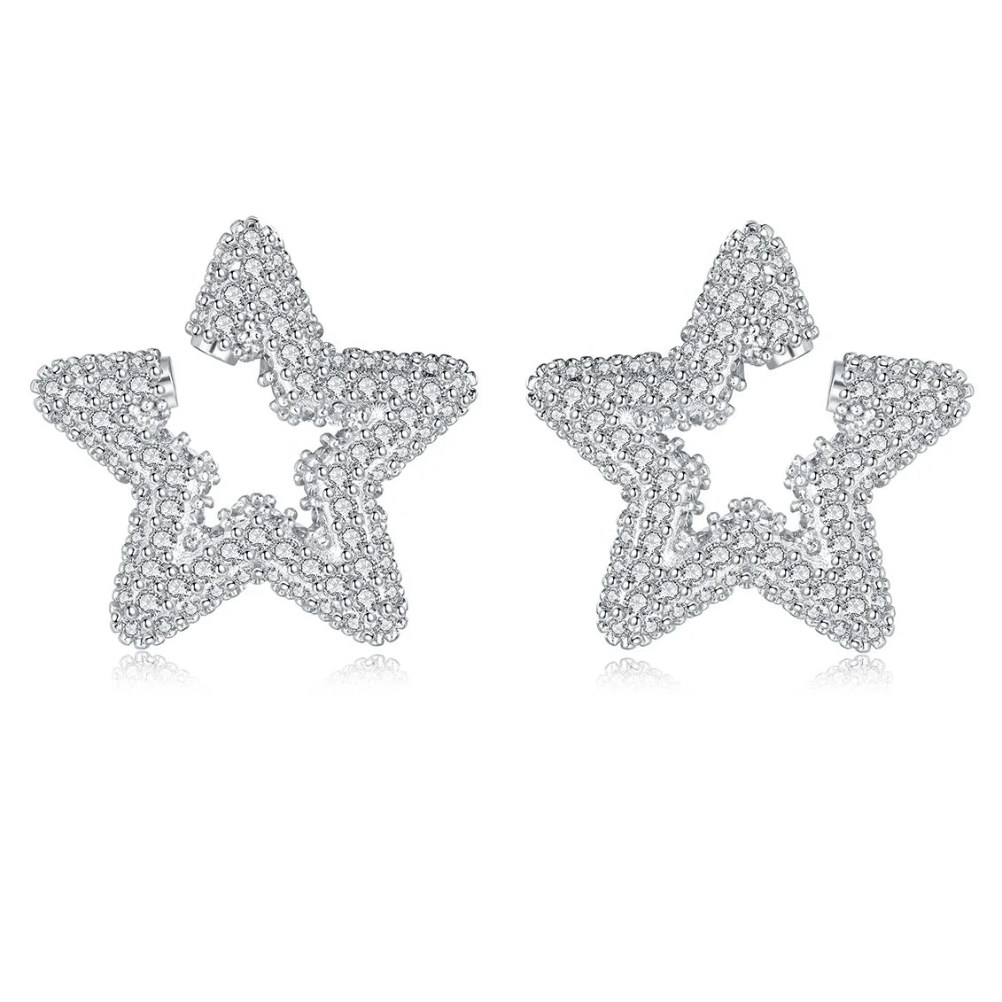 2024 New Original Silver Inlaid Zirconia Pentagram Star Stud Earrings for Women Jewelry Gift Customized