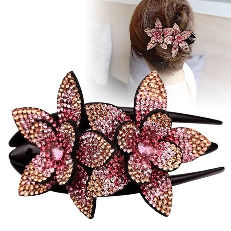 Pinza De Horquilla Rhinestone Flowers Duckbill Clip Large Ladies Elegant Coiffure Dovetail Clip Hair Card Female Jewelry