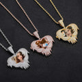 Fashion Heart-shaped Clamshell Photo Pendant Commemorative Photo Frame Copper Inset Zircon Hip Hop Pendant Stainless Steel Chain