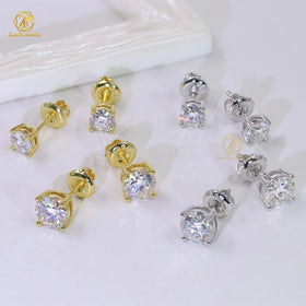 5mm 6.5mm 0.5CT 1CT D VVS Moissanite 4 Claws White Yellow K Gold Plated 925 Sterling Silver Screw Back Stud Earrings with GRA