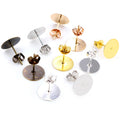 100pcs/Lot 4mm 6mm 8mm 10mm 12mm  5 Colors Plated Stainless Iron Earring Studs Blank Base Earring Post (with Stopper) Base