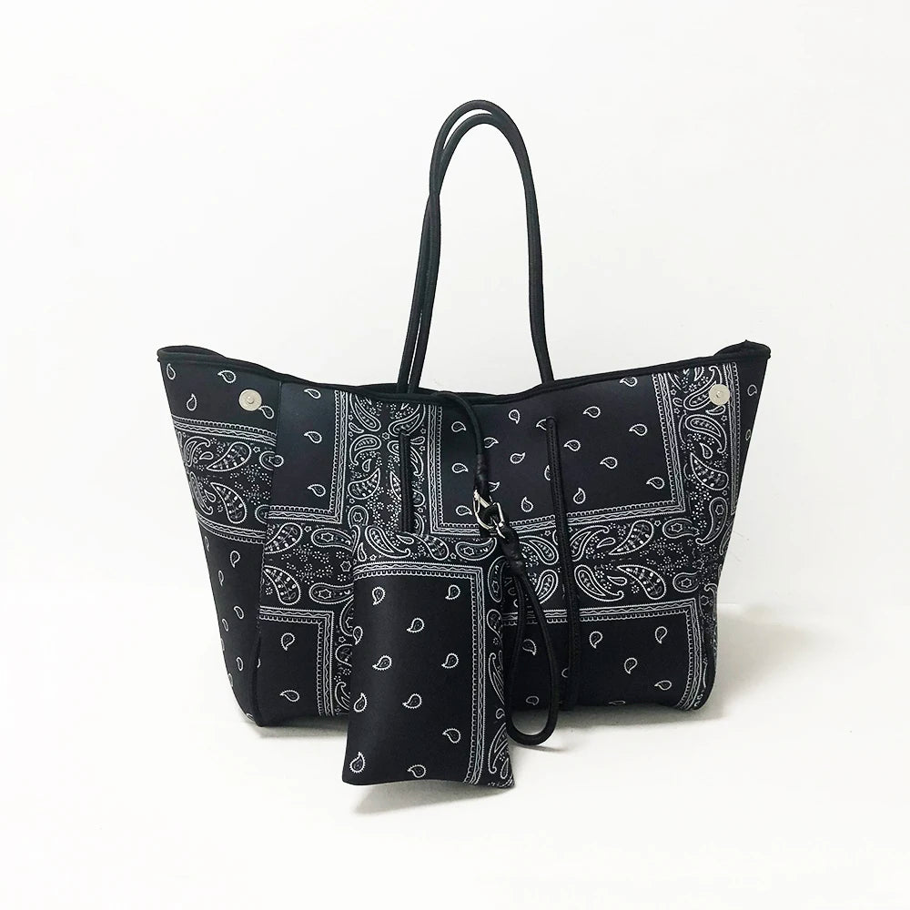 Large Waterproof Fashion Neoprene Bag Paisley Beach Tote Bag Women Handbags