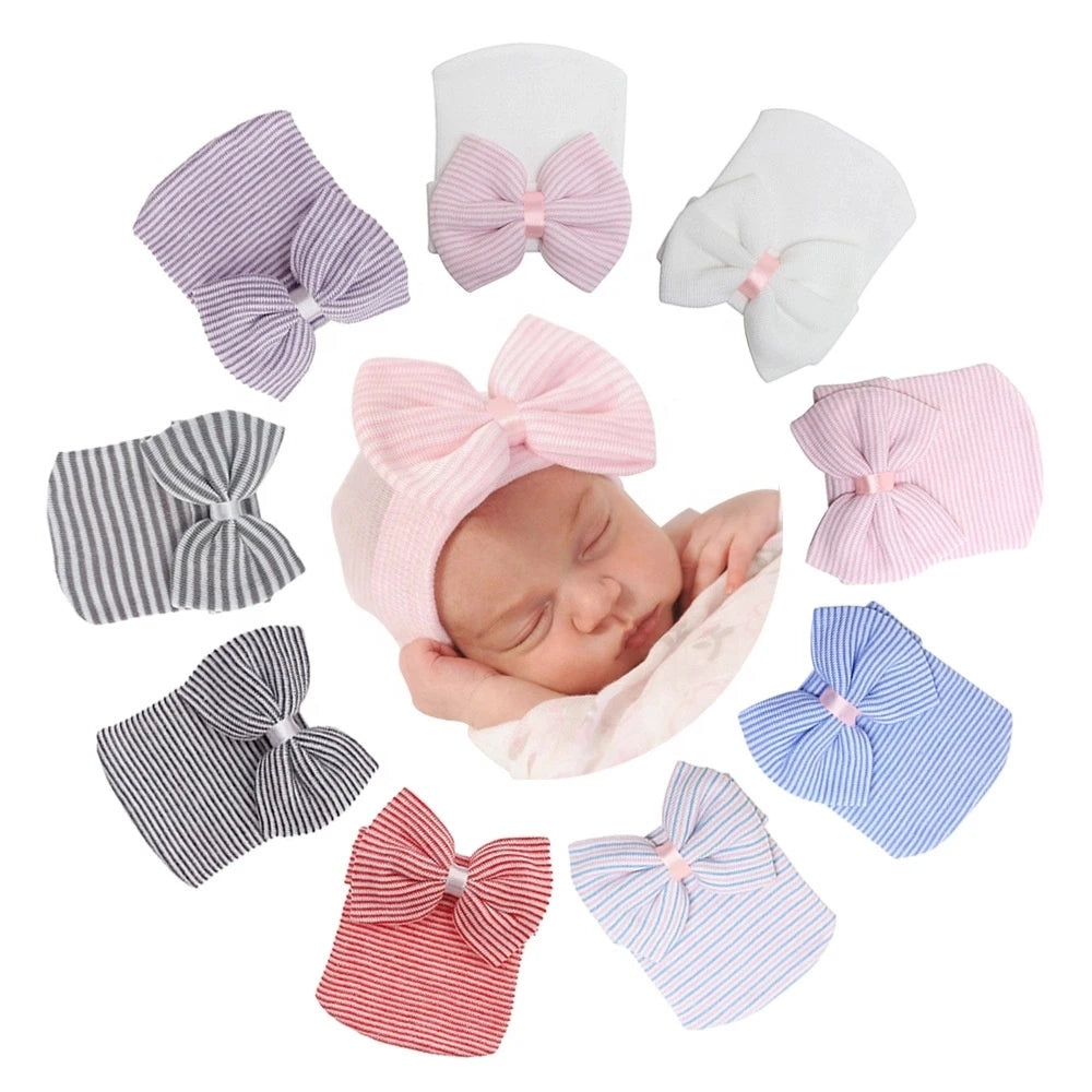 2026 New Newborn Baby Hat Big Bow Knitting Hat Spring Autumn Lovely Fetal Cap Manufacturers Directly Sale