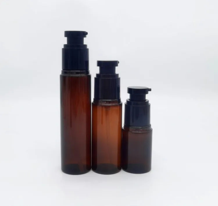 30ml 50ml 80ml Empty PET White Amber Round Shoulder Boston Watering Plastic Bottle With Black White Clear Mini Trigger Sprayer