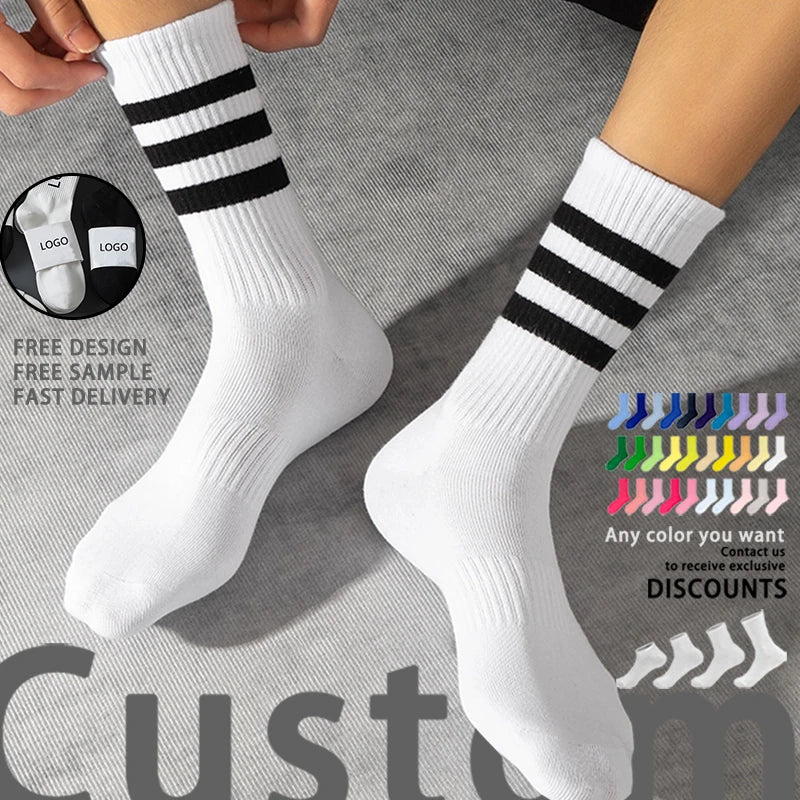 Unisex Custom Athletic Logo Crew Ankle Socks Performance Cotton Compression Embroidery Bottom Letter for Men's Sports Running