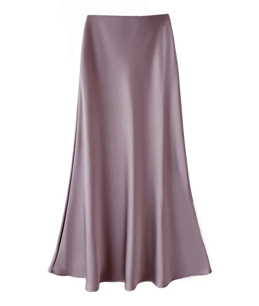 2024 Women Satin Long Skirt Smooth High Waist Solid Color Pencil Fishtail A-line Women's Lady Elegant Maxi Long Skirt