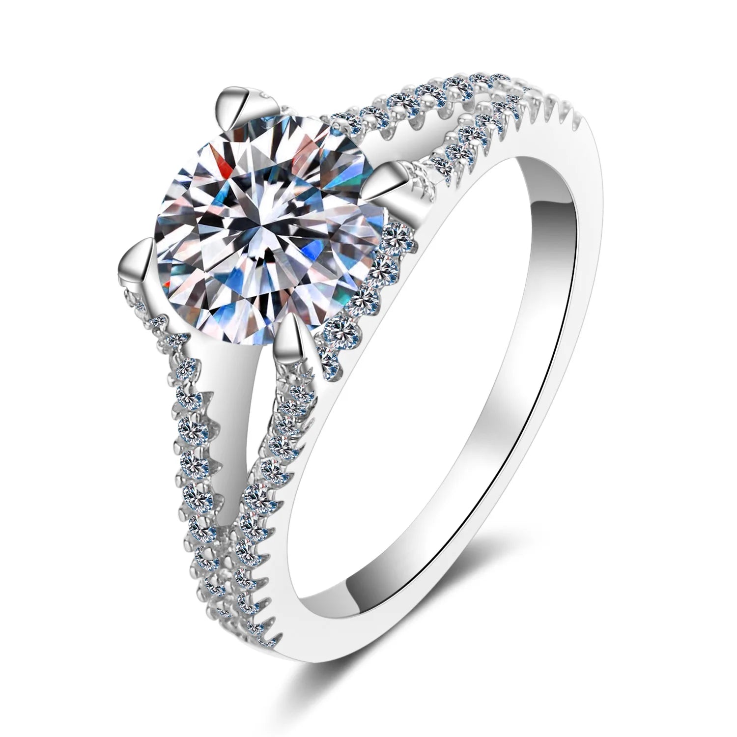 Wholesale Engagement Women Big Rings Fine Jewelry 2 Carat Vvs1 Diamond Round Moissanite 925 Silver Ring
