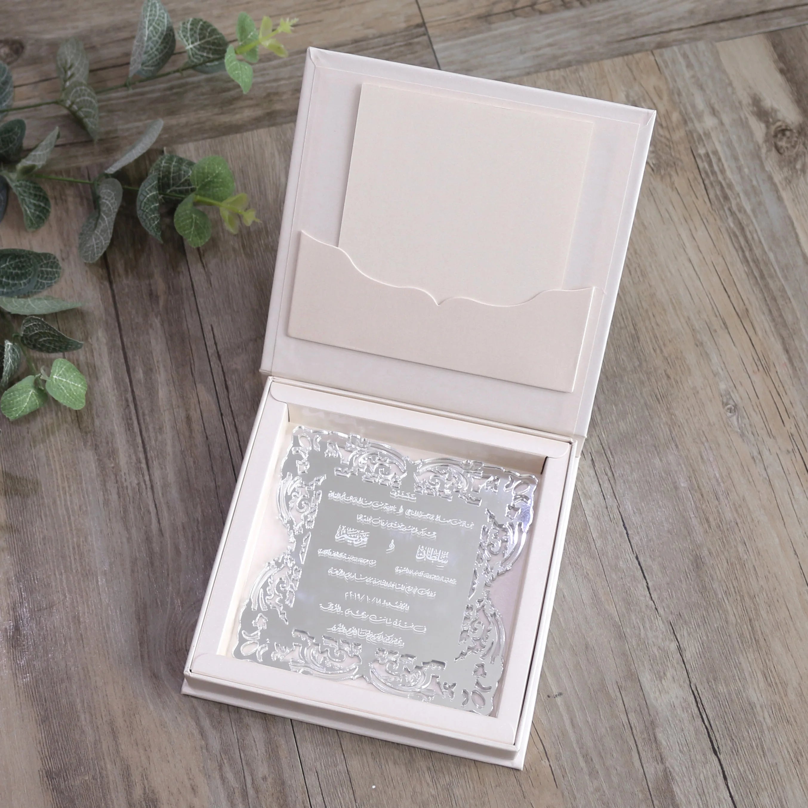 Unique Silver Mirror Acrylic Laser Cut Irregular Shape Luxury Boxed Wedding Invitation