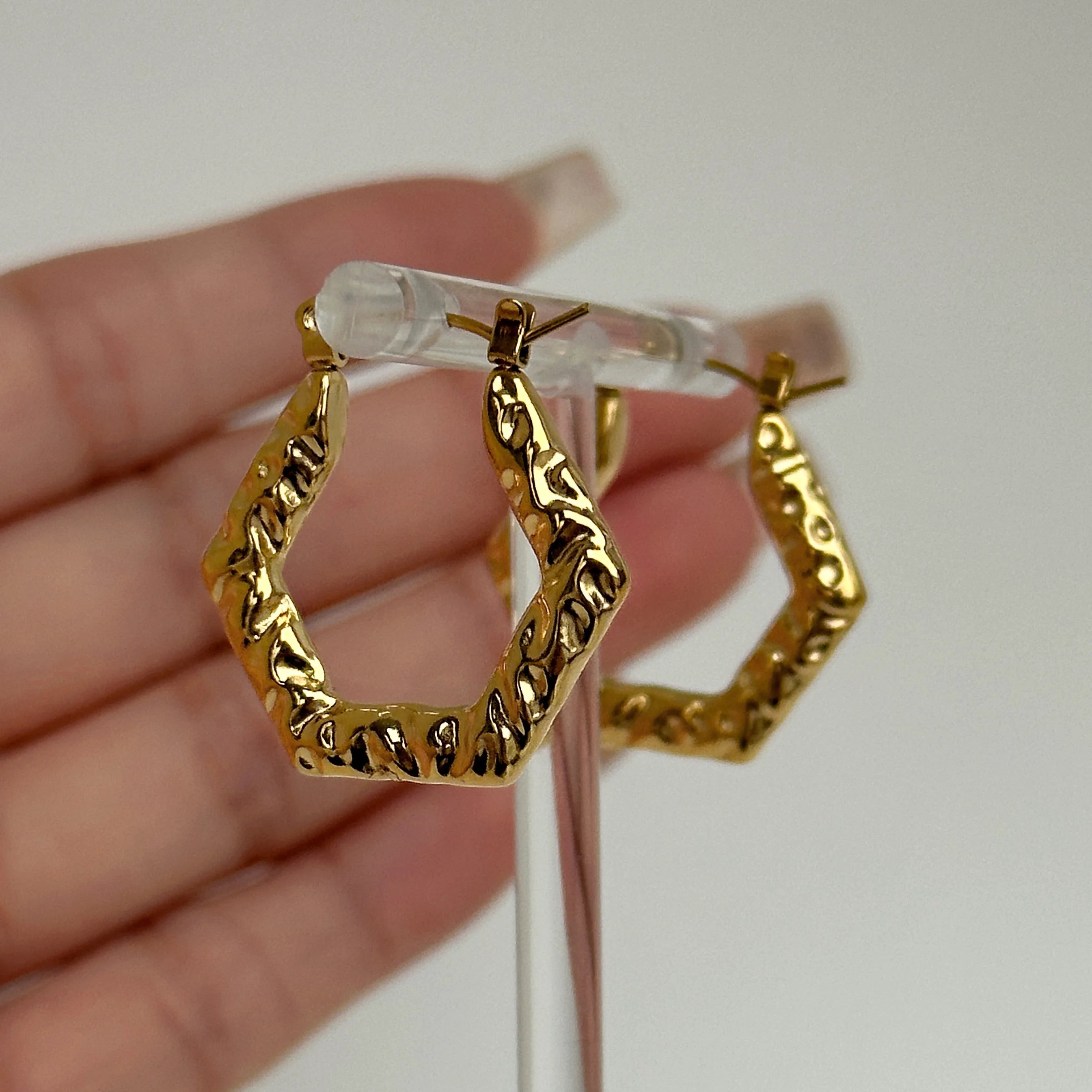 2024 Dazan Summer 18k Gold Plated Unique Hypoallergenic Stainless Steel Vintage Embossed Pentagon Daily Earrings for Women Party