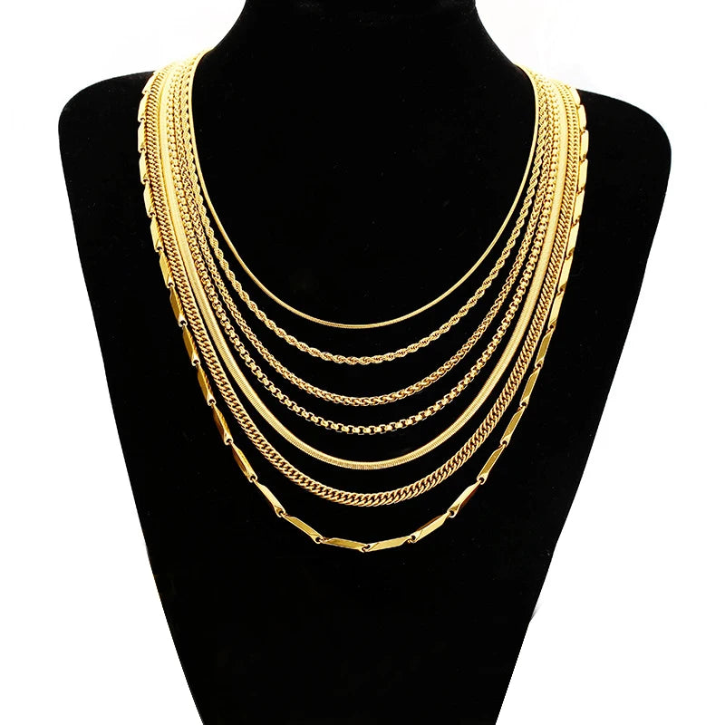 Fashion Stainless Steel Jewelry Chain Necklace 2mm/3mm PVD 18K Gold Plated Non Tarnish Waterproof Snake Necklace for Women Men