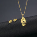 Minimalist Design Stainless Steel Necklace Earrings Jewelry Set Gold Plated Palm Hand Pendant Necklace Earrings Set