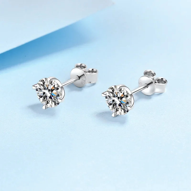 4 Prong Stud Earrings 0.5 Carats 1 Carat Female Moissanite Stone Elegant and Luxurious Female Accessory