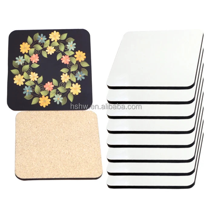 Free Sample Manufacturer High Quality Custom Printable Square 95mm Cork Back MDF Wood Blank Sublimation Coasters