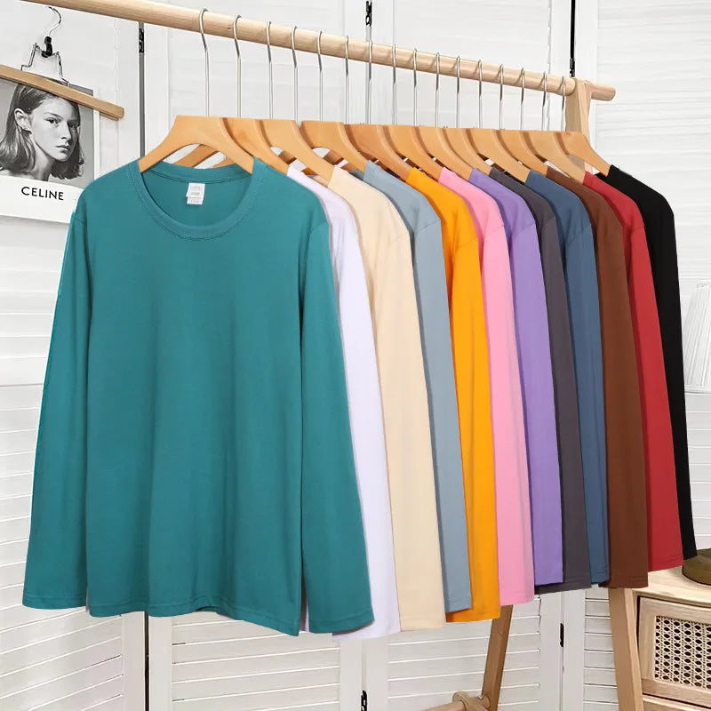 Unisex 180gsm Knitted 100% Cotton Long Sleeve T-Shirt Custom Printed Blank Solid Vintage Acid Washed Sport Yarn Dyed
