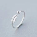 Unique Feather Shape Adjustable Open 925 Sterling Silver Finger Tail Rings Fashion Jewelry for Women Girls