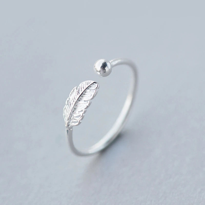 Unique Feather Shape Adjustable Open 925 Sterling Silver Finger Tail Rings Fashion Jewelry for Women Girls