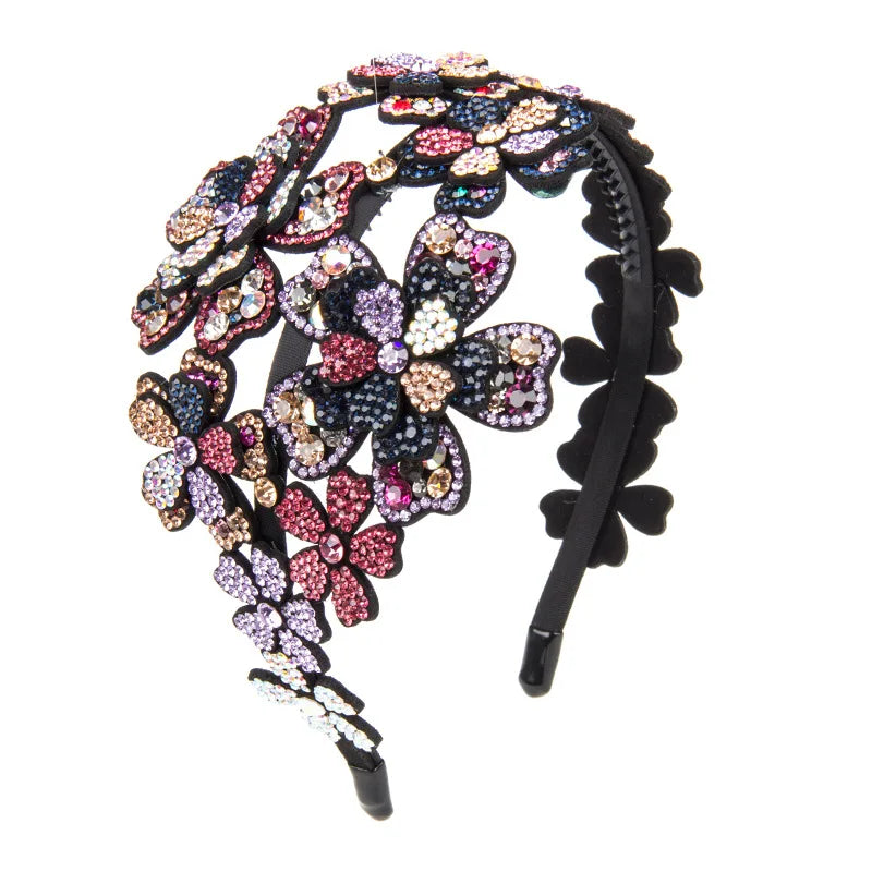 HX-029 Luxury Women Crystal Flower Hairbands Lady Handmade Rhinestone Headbands